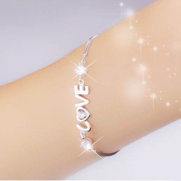 925 Silver Mode Hjärtformat "Forever Love" Armband För Kvinna