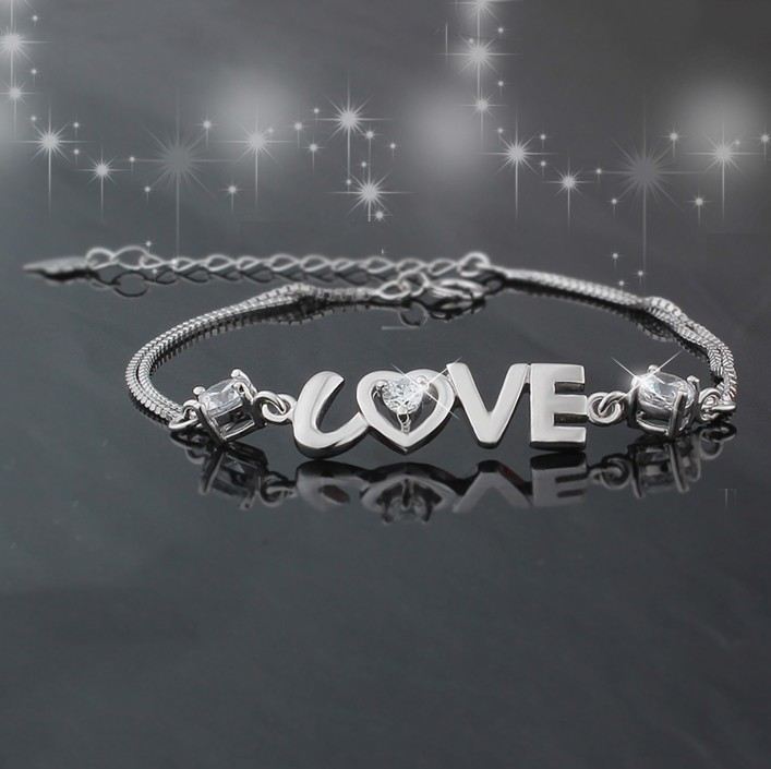 925 Silver Mode Hjärtformat "Forever Love" Armband För Kvinna