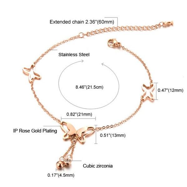 Charmigt Rosaguld Fjärilsarmband / Ankel