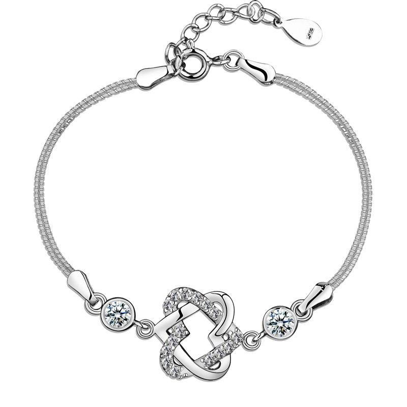 Enkel Härlig Temperament Hjärta Till Hjärta Form 925 Sterling Silver Armband