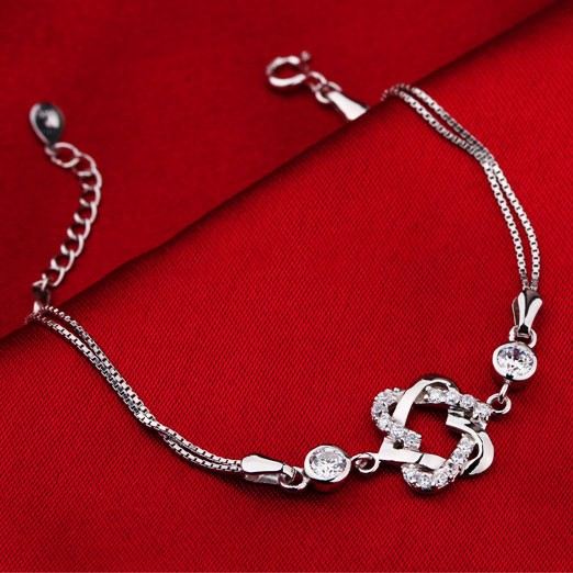 Enkel Härlig Temperament Hjärta Till Hjärta Form 925 Sterling Silver Armband