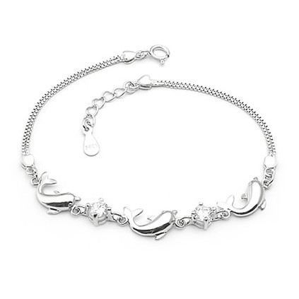 Härliga Glada Delfiner 925 Sterlingsilver Med Ametist Damarmband