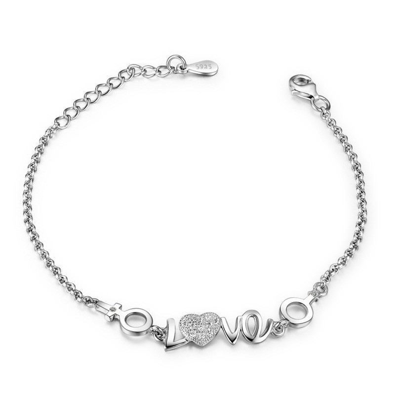 Koreansk Version Av Sött "Love" 925 Sterling Silver Inlagt Kubiskt Zirkonarmband