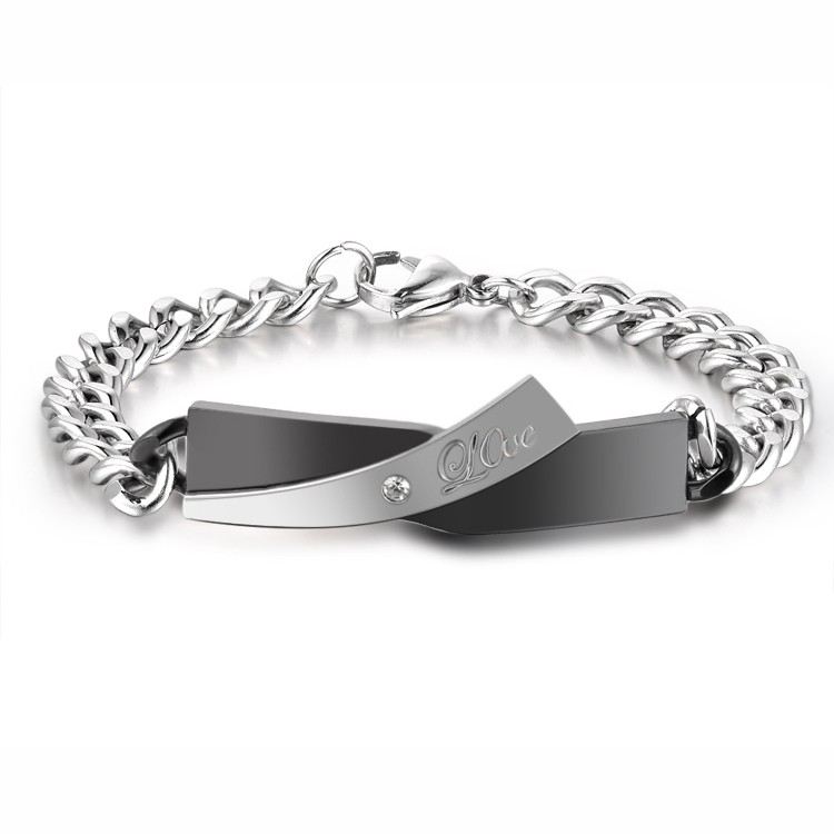 "Love You" Kärlekstema Titanium Stål Älskare Armband (Gratis Gravyr) (Pris För Ett Par)