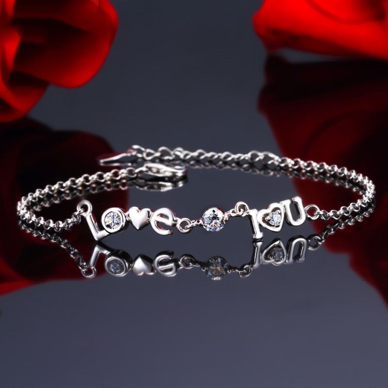 Mode Express Kärleksgåva 925 Sterling Silver "Love You" Armband