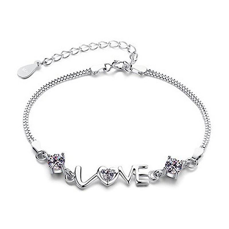 Mode Söt S925 Silver Inlagda Bokstäver "Forever Love" CZ Armband