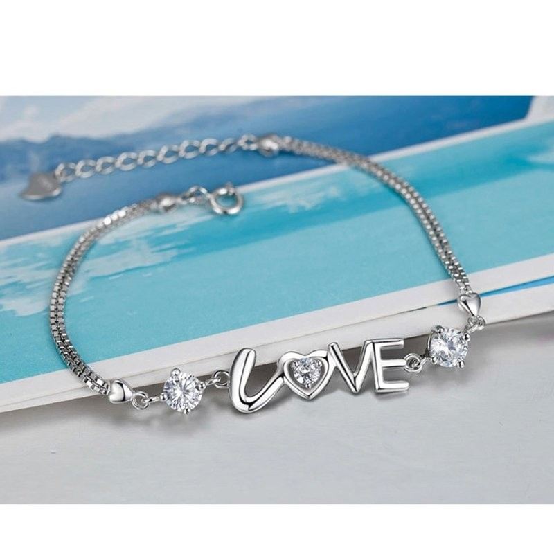 Mode Söt S925 Silver Inlagda Bokstäver "Forever Love" CZ Armband