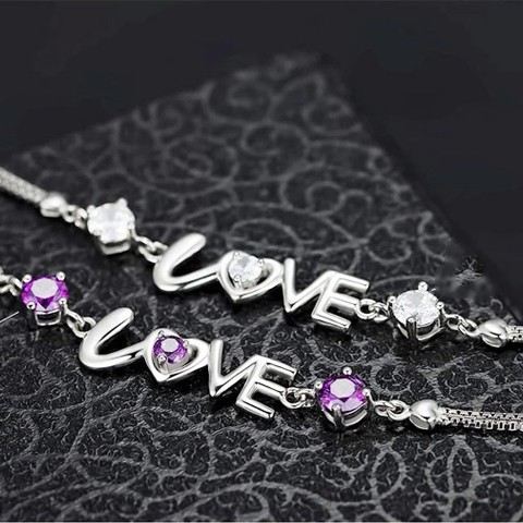 Mode Söt S925 Silver Inlagda Bokstäver "Forever Love" CZ Armband