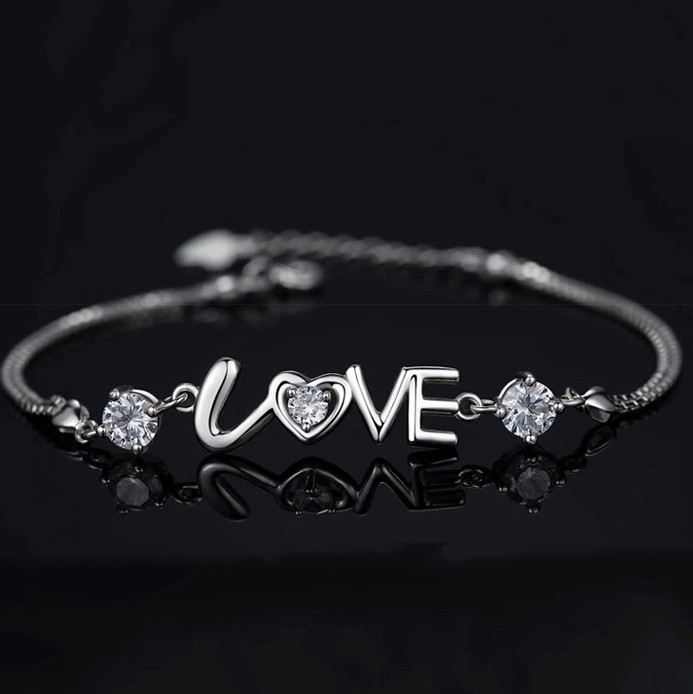 Mode Söt S925 Silver Inlagda Bokstäver "Forever Love" CZ Armband