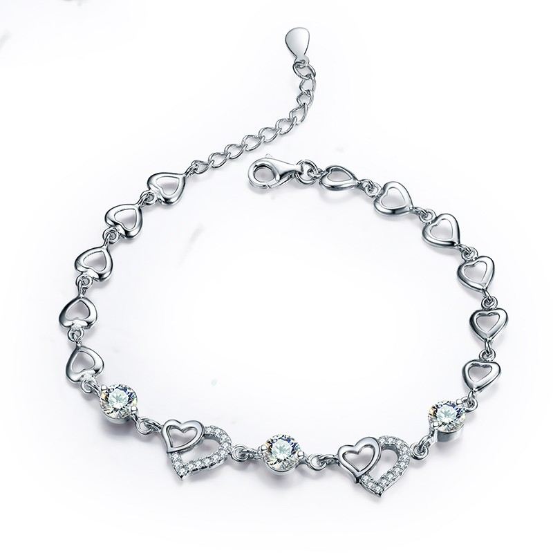 Romantiskt Mode 925 Sterling Silver Hjärtformat Inlagt CZ Armband