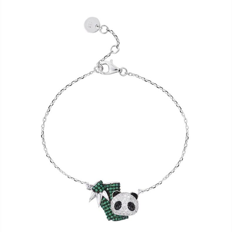 Söt Panda Charm Armband För Dam I Sterling Silver Och Cubic Zirconia