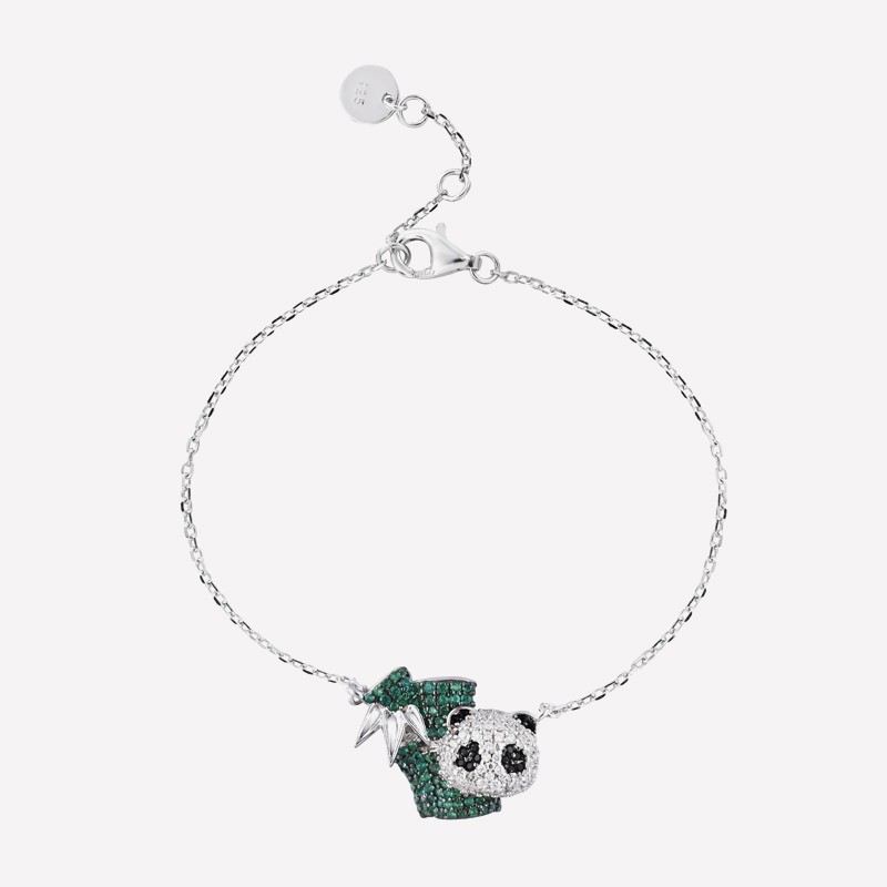 Söt Panda Charm Armband För Dam I Sterling Silver Och Cubic Zirconia