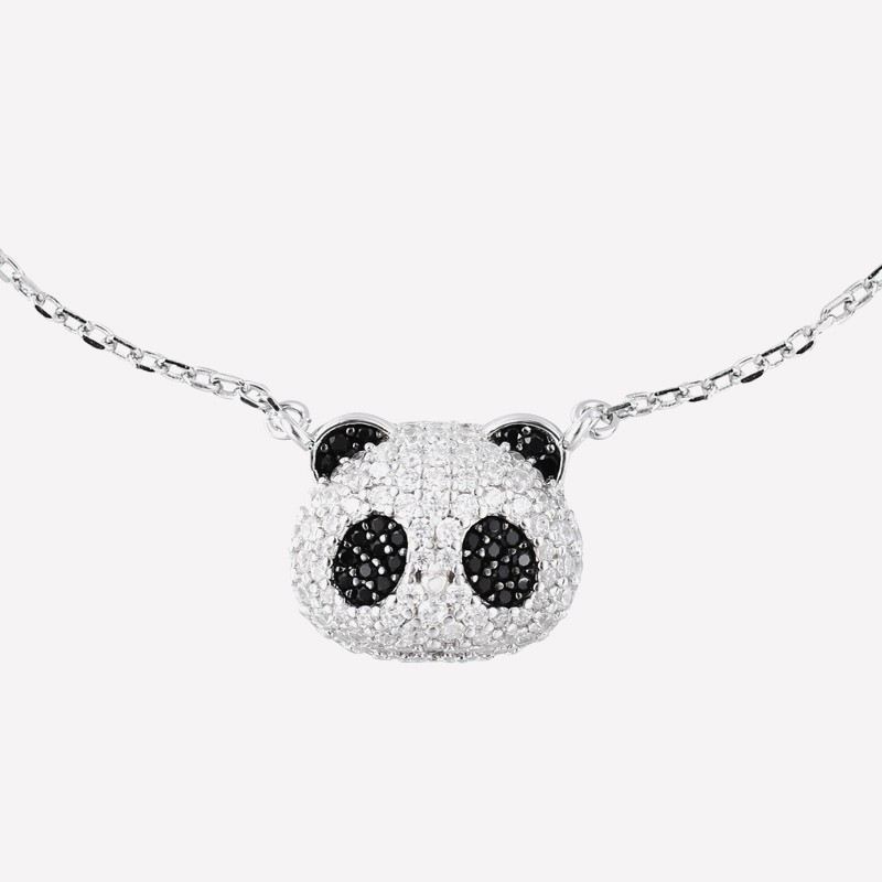 Söt Panda Charm Armband För Dam I Sterling Silver Och Cubic Zirconia