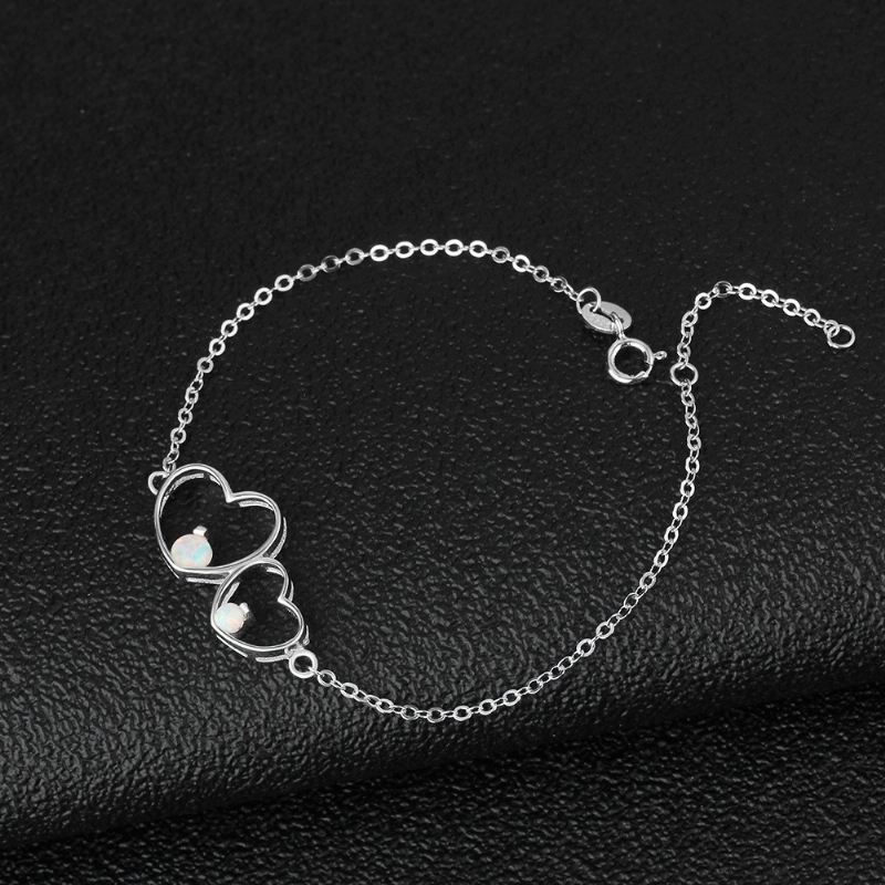 Unik Dubbel Hjärtat Charm Opal Armband För Dam I Sterling Silver