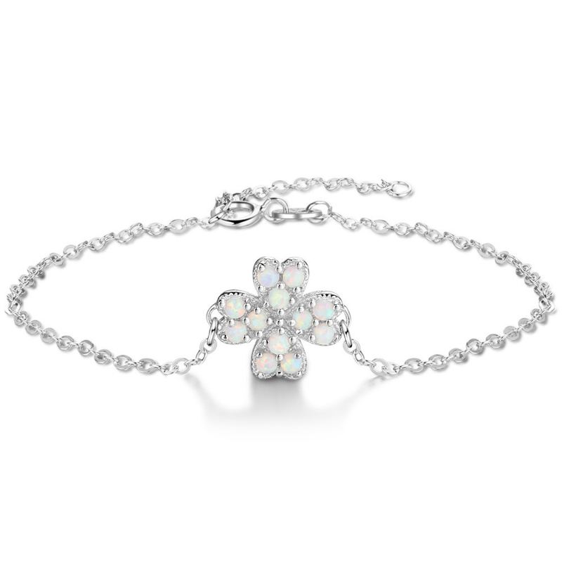 Unik Fyrklöver Charm Opal Armband För Dam I Sterling Silver