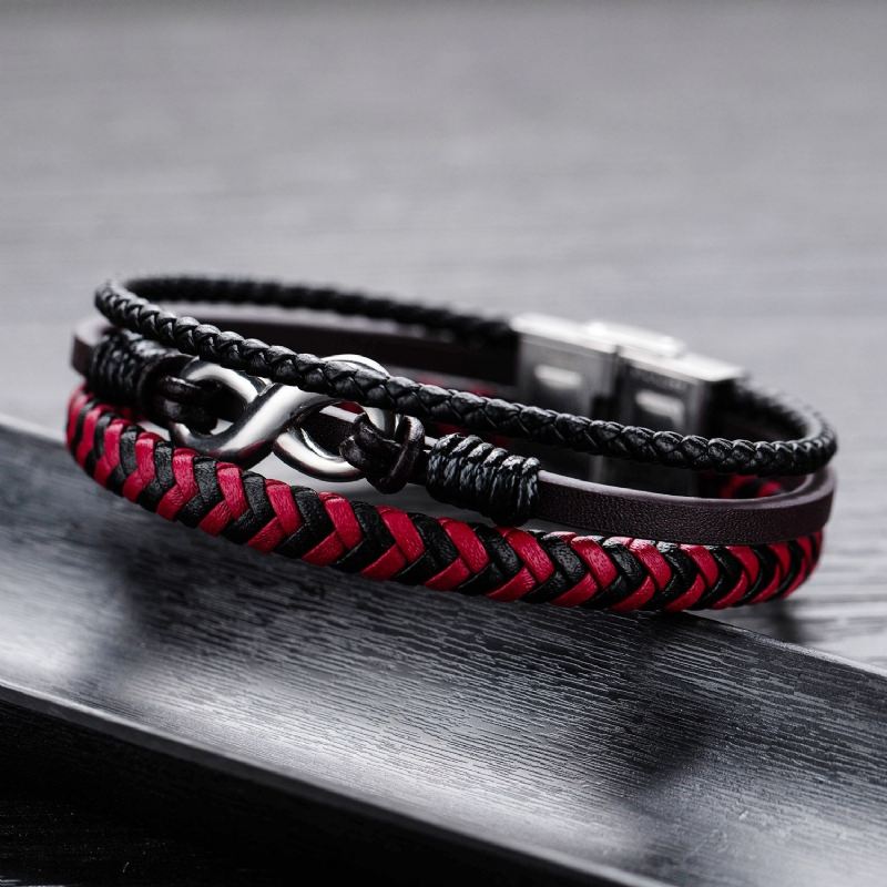 Unik Infinity Charm Tre Tråd Läder Bälte Armband För Herr