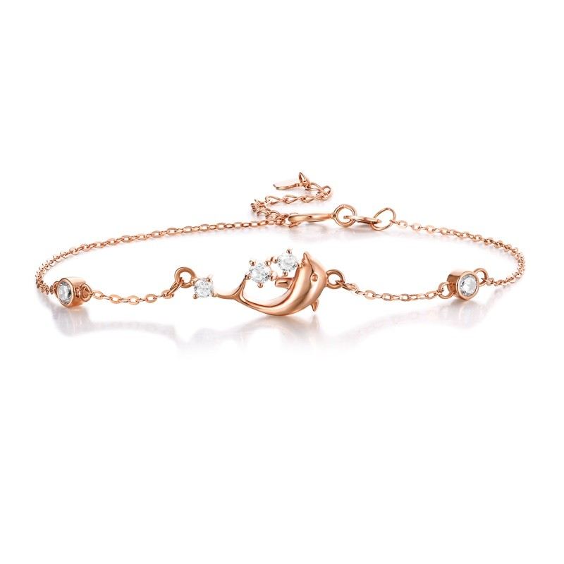 Unika Rose Delfin Charm Armband För Dam I 18K Guld