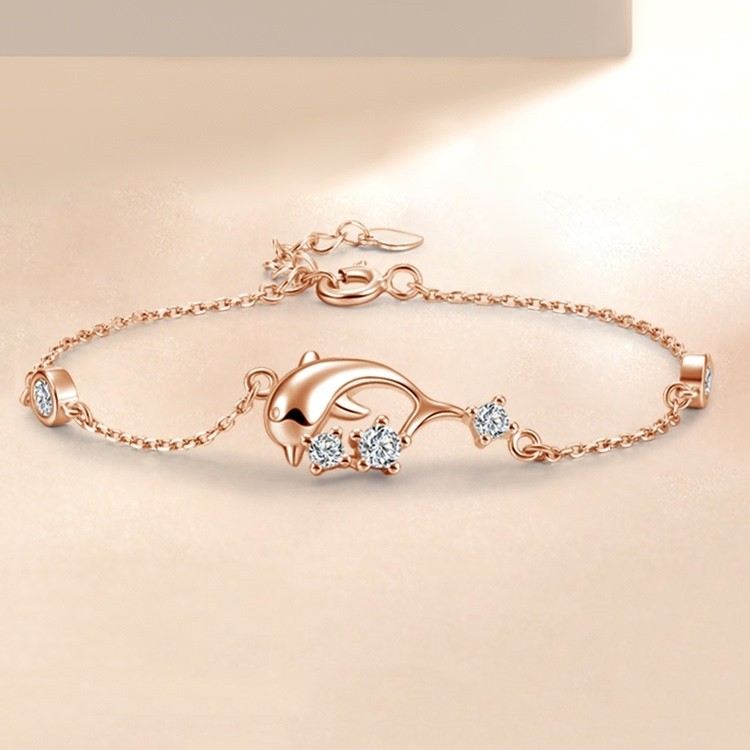 Unika Rose Delfin Charm Armband För Dam I 18K Guld