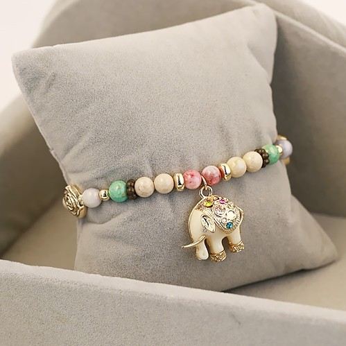 Vintage Färgglada Pärlor Med Utvalda Elefant Hänge Kvinnans Armband