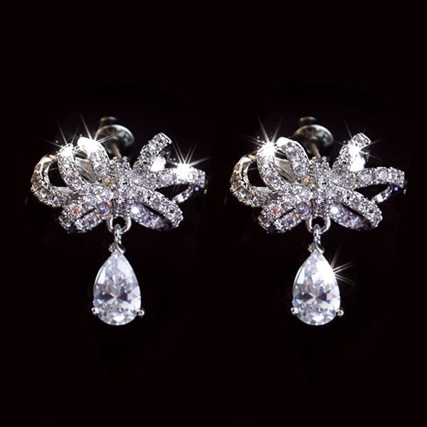 Mode All-Match Bowknot Form Crystal 925 Sterling Silver Örhängen