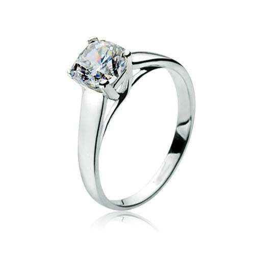 1.04CT Kuddskärning Skapad Vit Diamant Rhodinerad 925 Sterling Silver Damförlovningsring