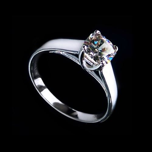 1.04CT Kuddskärning Skapad Vit Diamant Rhodinerad 925 Sterling Silver Damförlovningsring