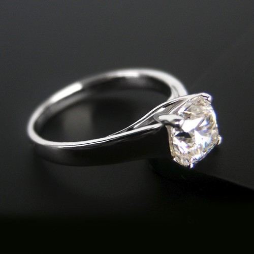 1.04CT Kuddskärning Skapad Vit Diamant Rhodinerad 925 Sterling Silver Damförlovningsring