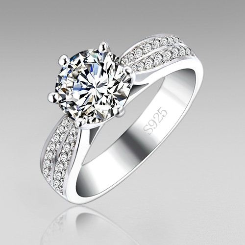 2.0 Karat Rundklippt Klassiskt 6-Stift Cubic Zirconia 925 Sterlingsilver Vigselring För Dam