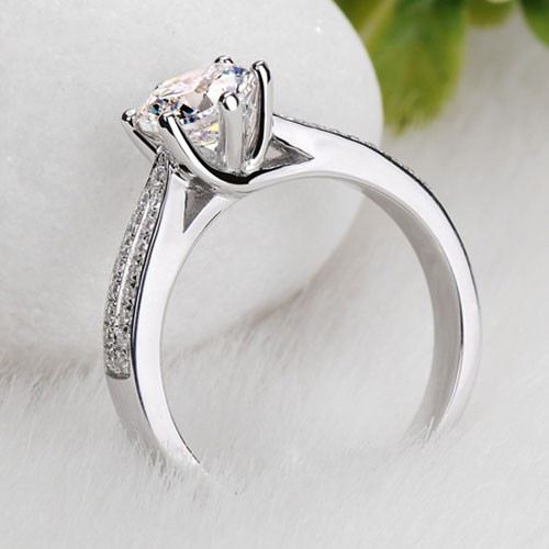 2.0 Karat Rundklippt Klassiskt 6-Stift Cubic Zirconia 925 Sterlingsilver Vigselring För Dam