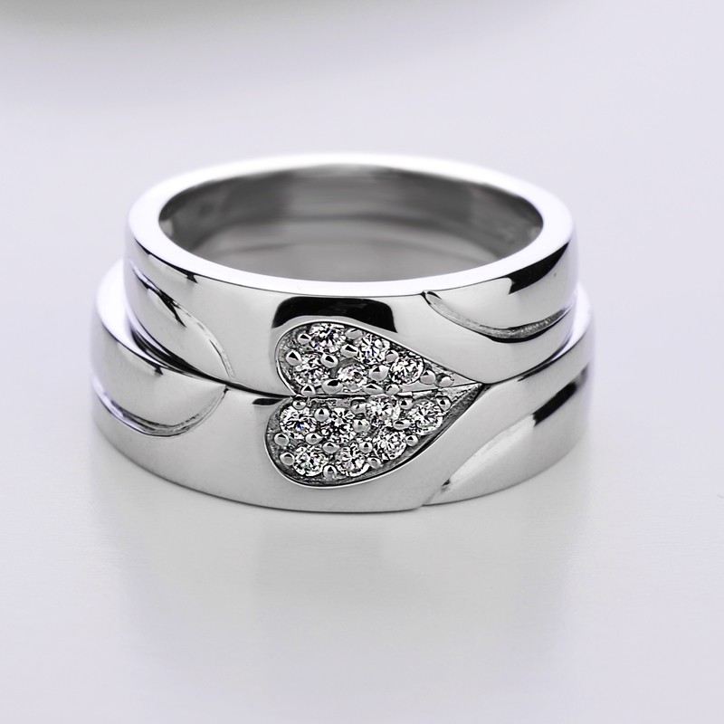 925 Silver Hjärtformad Diamant Kreativ Design Graverade Parringar