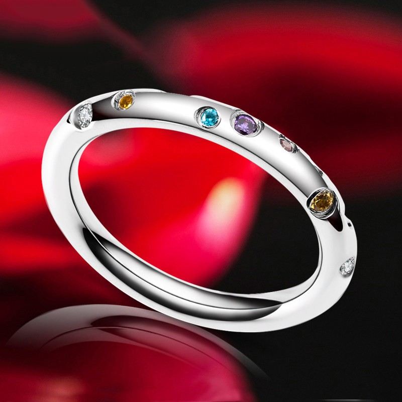 925 Sterling Silver Inlagd Färg CZ Mode Temperament Kvinnans Ring