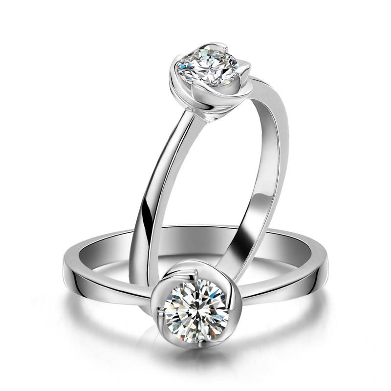 925 Sterling Silver Inlagd Utmärkt Cubic Zirconia Förlovningsring