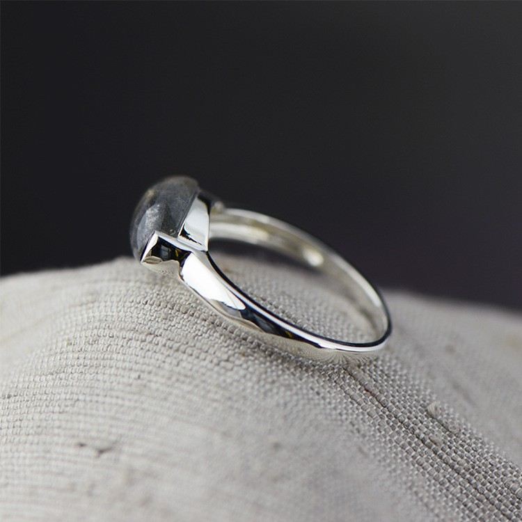 925 Sterling Silver Inlagt Naturliga Månsten Enkel Ring