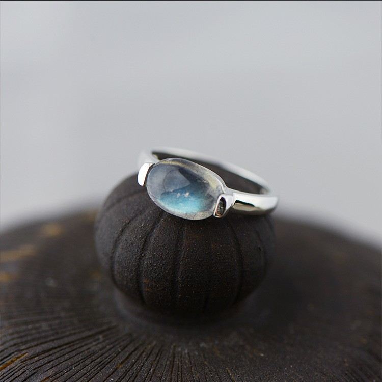 925 Sterling Silver Inlagt Naturliga Månsten Enkel Ring