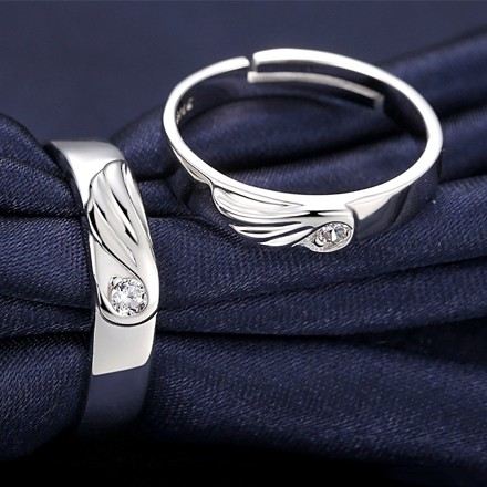 925 Sterling Silver Kreativa Romantiska Vingar Av Änglar Par Ringar