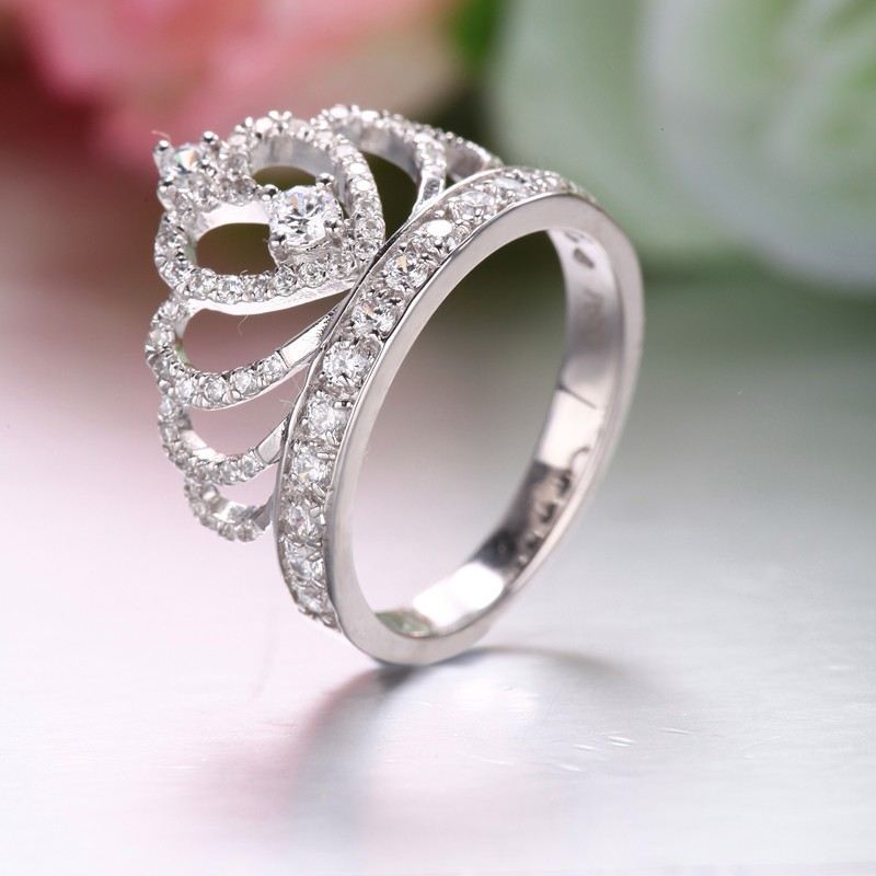 925 Sterling Silver Prinsessa Kronring Med CZ Inlagd