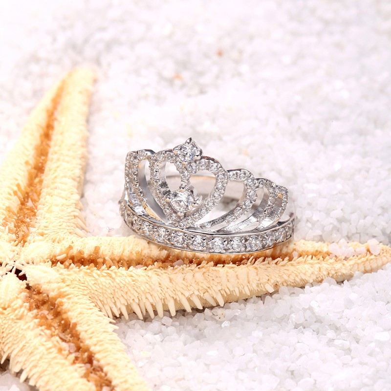 925 Sterling Silver Prinsessa Kronring Med CZ Inlagd