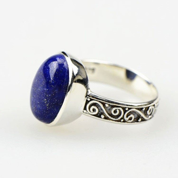 Avancerad Lyxig S925 Sterling Silver Inlagd Lapis Lazuli Ring