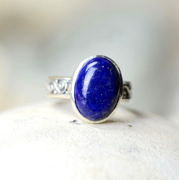 Avancerad Lyxig S925 Sterling Silver Inlagd Lapis Lazuli Ring