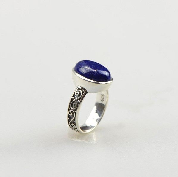 Avancerad Lyxig S925 Sterling Silver Inlagd Lapis Lazuli Ring