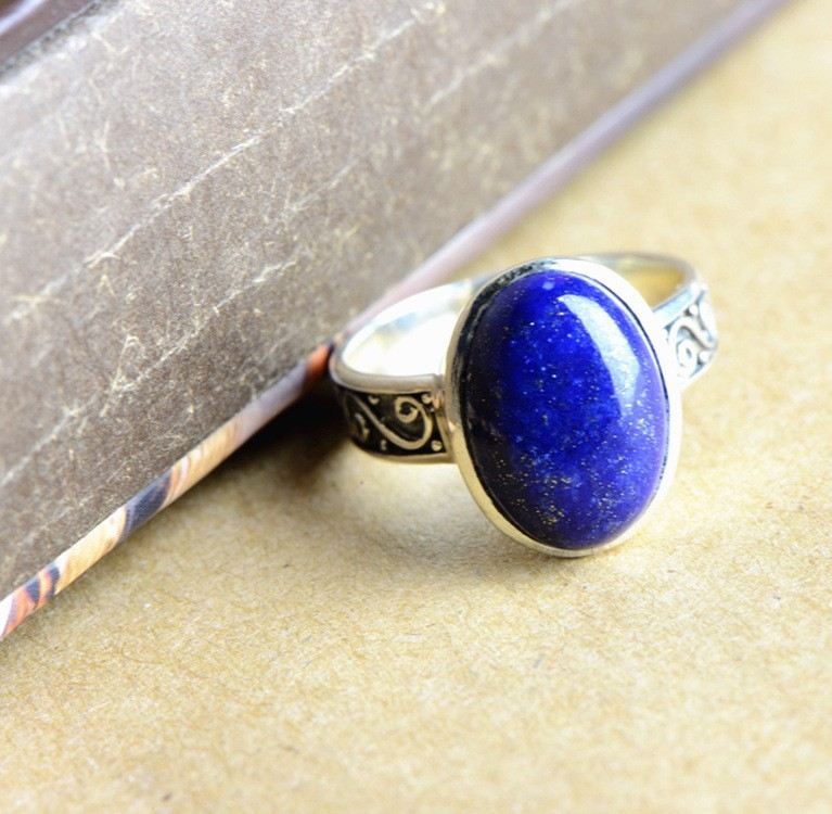 Avancerad Lyxig S925 Sterling Silver Inlagd Lapis Lazuli Ring