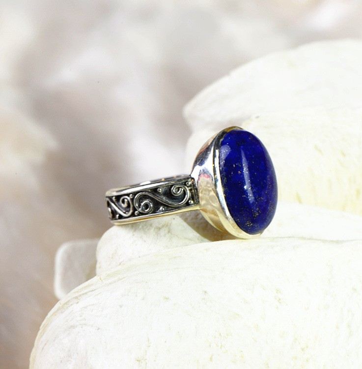 Avancerad Lyxig S925 Sterling Silver Inlagd Lapis Lazuli Ring