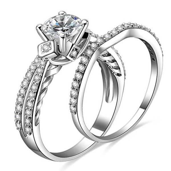 Charm 925 Sterling Silver CZ Förlovningsring Weddin Märke För Dam