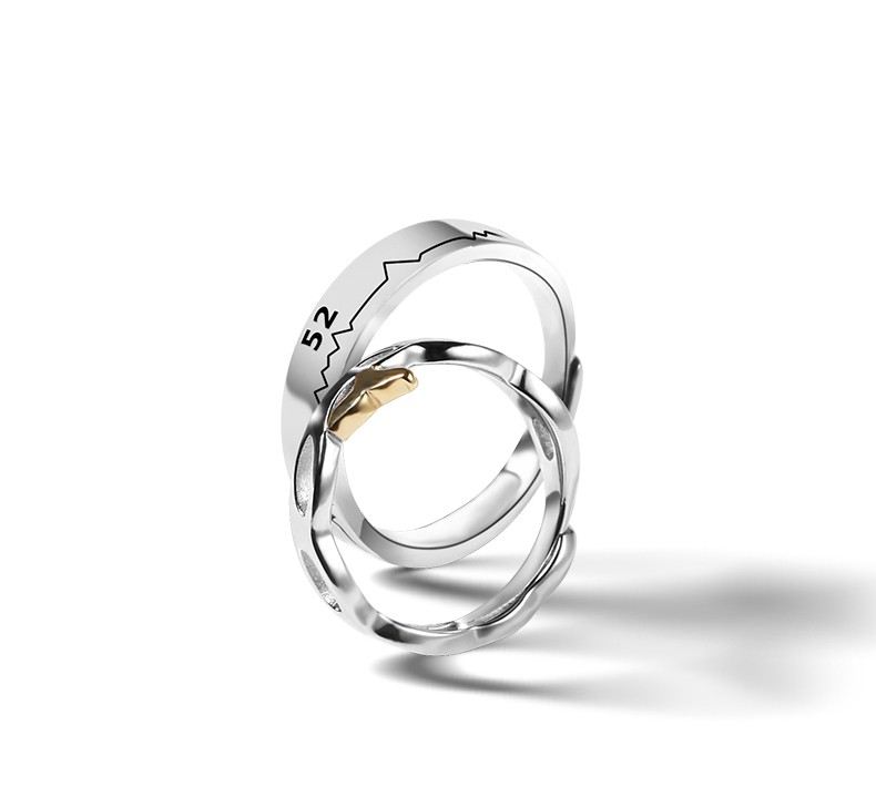 Creative 52 Hz Val Design S925 Sterling Silver Älskare Justerbara Par Ringar