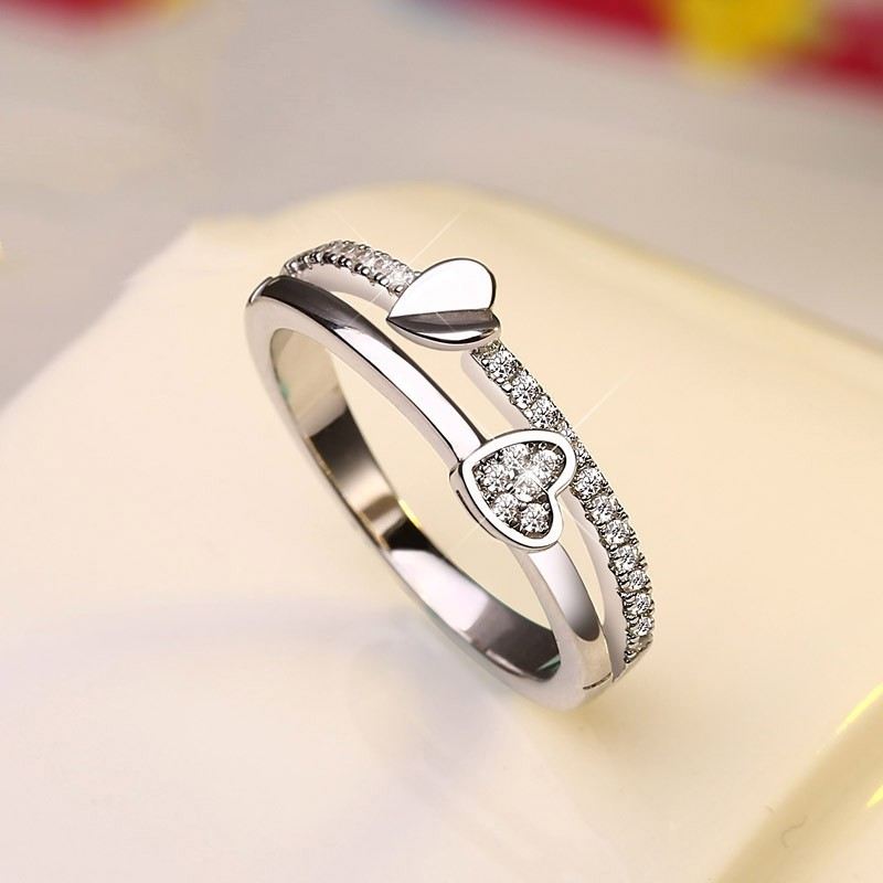 Creative "Love You" S925 Sterlingsilver Hjärtformad Förlovningsring