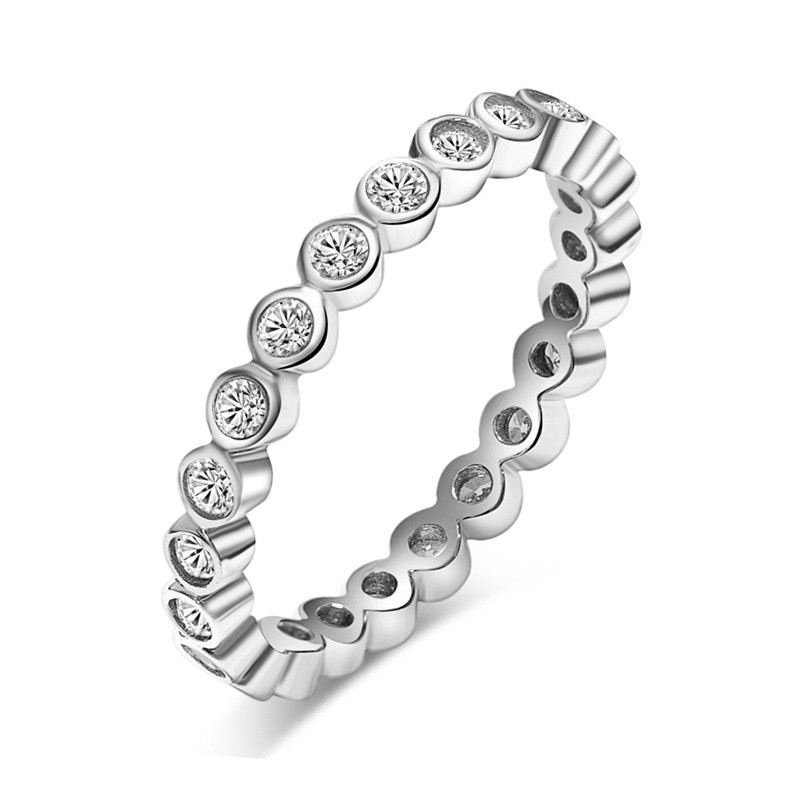 Delikat Dam 925 Sterling Silver Inlagt Full CZ Förlovningsring