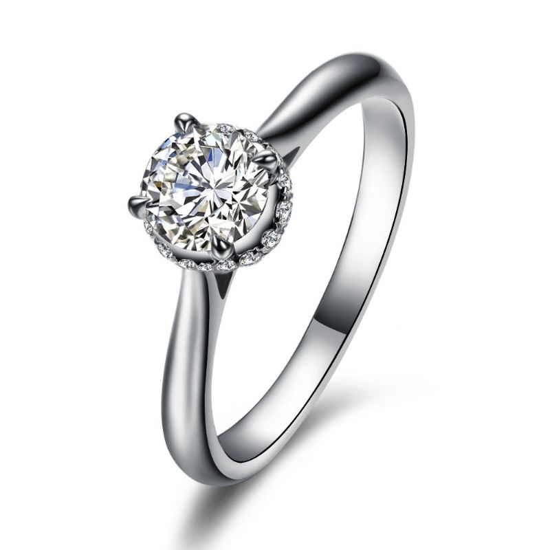 Enkel Och Elegant S925 Silverinlägg 1CT Cubic Zirconia Förlovningsring