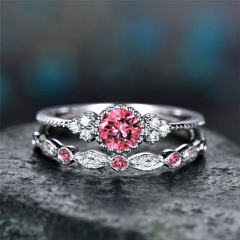 Enkel Och Snygg Lila Grön Blå Rosa Sjöblå Zirkon Ring Kvinna Legering Safir Ring Set