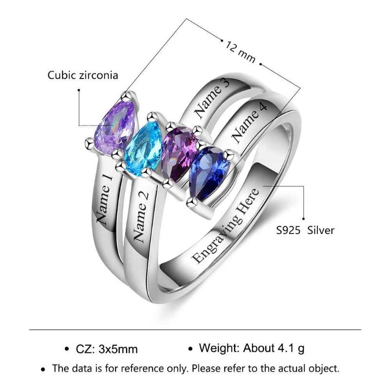 Födelsestensringar Mammoringar 925 Sterling Silver Personlig Födelsestensfamilj Kubisk Zirkoniumring Mors Daggåva