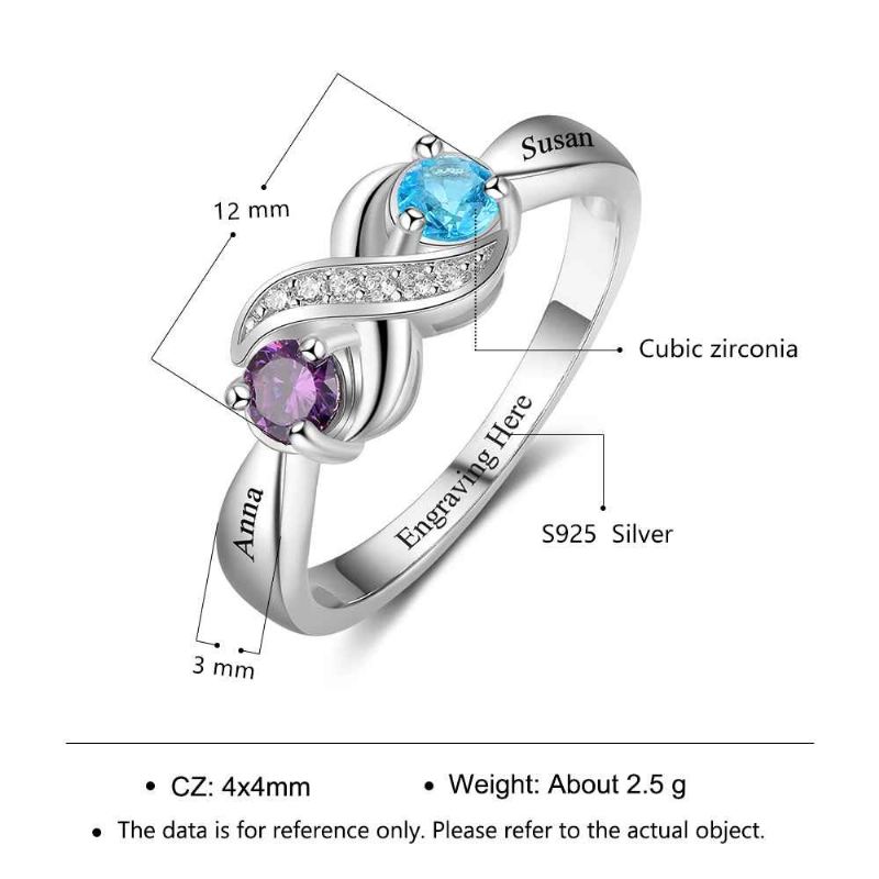 Födelsestensringar Mammoringar 925 Sterling Silver Personlig Födelsestensfamilj Kubisk Zirkoniumring Mors Daggåva